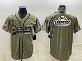 Men's Los Angeles Chargers Olive Salute to Service Team Big Logo Cool Base Stitched Baseball Jersey,baseball caps,new era cap wholesale,wholesale hats
